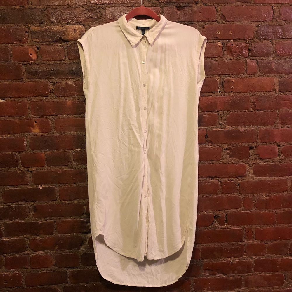 Eileen Fisher White Silk Button Up Dress